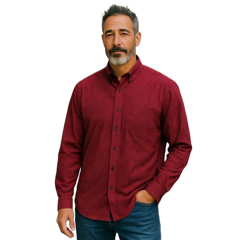 Orvis Button Down Shirt Mens Large Red Black Micro-Check Americana Cabin-Core
